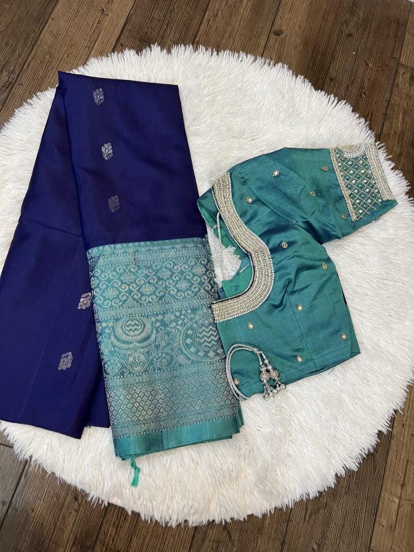 Pure kanchepuram soft silk SAREES with work blouse - Image 2